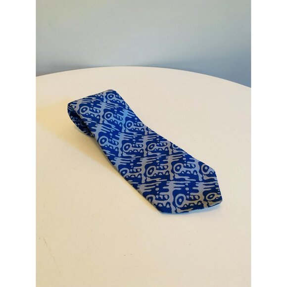 Vintage Blue Abstract Necktie, 1960s / 1970s Abstract Design Tie, Costume Design - Picture 3 of 8